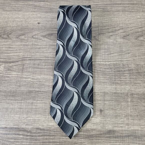 Pierre Cardin Abstract Silver, Black & Gray Silk Tie‎ - Picture 1 of 3